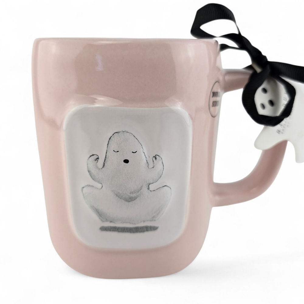 NWT Rae Dunn Artisan Large Letters Nama' Stay Ghostly Halloween Mug Pink